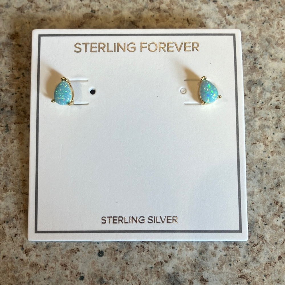 NWT Sterling Forever 14k gold plated sterling silver opal studs